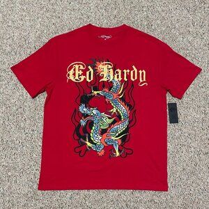Ed Hardy Dragon Tattoo Graphic Tee Streetwear Red T-Shirt Men Size M - NEW